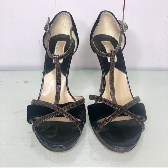 Michael Kors Black Suede Brown Snakeskin Heels - Picture 2 of 7